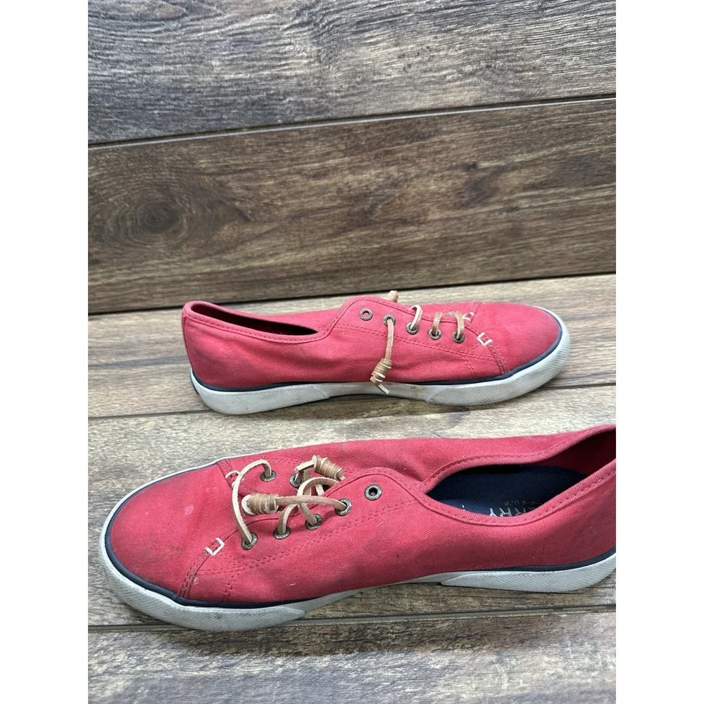 Womens Sperry Top-Sider Classic‎ Red Canvas Leather Laces Boat Shoes Flats Sz 10